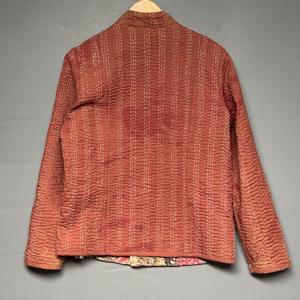 Casual Studio Reversible Quilted Kantha Jacket Floral Terracotta Cotton Size M - Picture 3 of 7